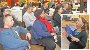 Griselda Aguilera, inset, speaks to United Steelworkers Local 1010 in Hammond, Indiana, Dec. 7. Aguilera was youngest volunteer in Cuba’s 1961 mass campaign that wiped out illiteracy.