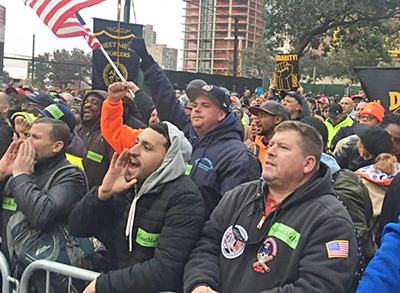 Construction workers rally to protest attacks on unions, safety in New York City Nov. 14.