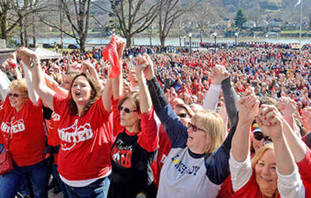 West Virginia teachers, school workers, miners and other supporters at Feb. 26 strike rally in Charleston. Fight won widespread solidarity, taking on aspects of broader social movement.