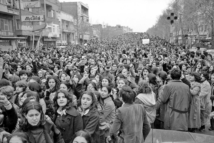 Tehran, March 8, 1979: 100,000 women and men poured into streets to protest attempts to impose compulsory head covering on women after overturn of U.S.-backed shah. Regime wasn’t able to enforce restrictive dress legislation until 1983, as counterrevolution consolidated.