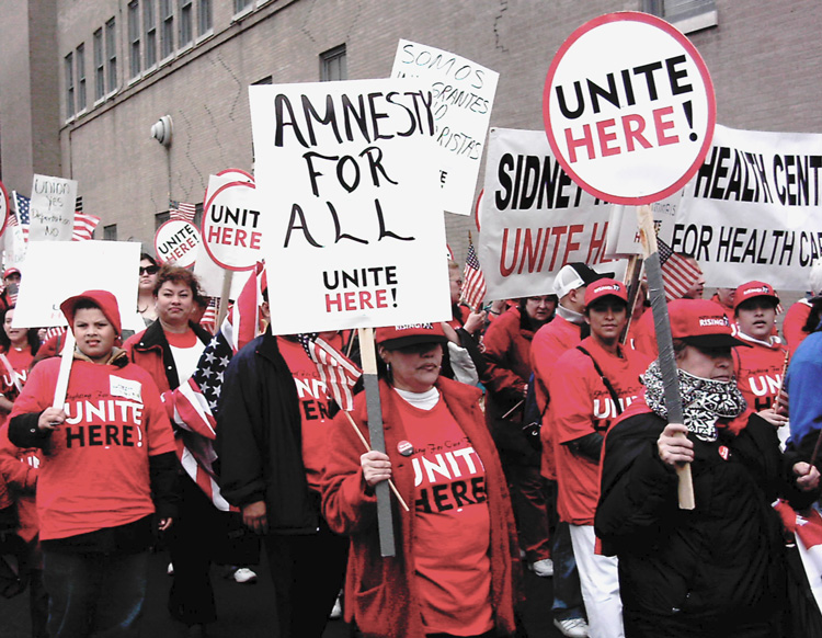 Demonstrators in Chicago, May 1, 2006, march demanding amnesty for all undocumented workers in the U.S.