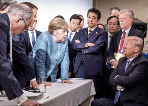 Donald Trump faces off with other government leaders during the G-7 summit in Quebec June 9. Meeting underscored fact that Washington is still world’s dominant imperialist power.