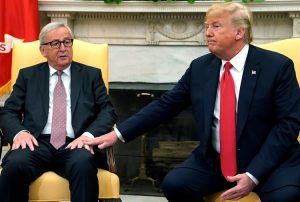Donald Trump and European Commission President Jean-Claude Juncker talk to press July 25.