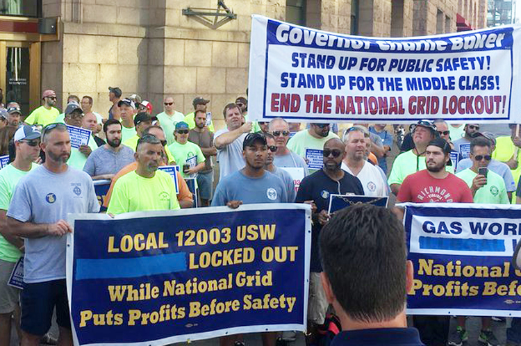 Unionists locked out by National Grid power company at Aug. 29 protest, above, offered to help after explosions at homes served by nonunion Columbia Gas. They were turned down.