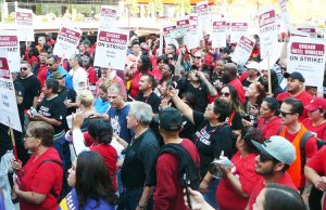 Thousands of hotel workers on strike in Chicago march through city demanding new contract. “Hotel owners say we don’t work enough hours to get health insurance,” said housekeeper Laura McKinney at the demonstration. “That’s the main reason we’re on strike.”