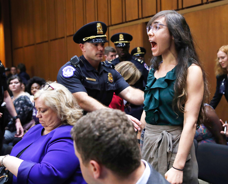Democratic senators and allied protesters shriek and disrupt first session of confirmation hearings for President Trump’s Supreme Court nominee Brett Kavanaugh, September 4.