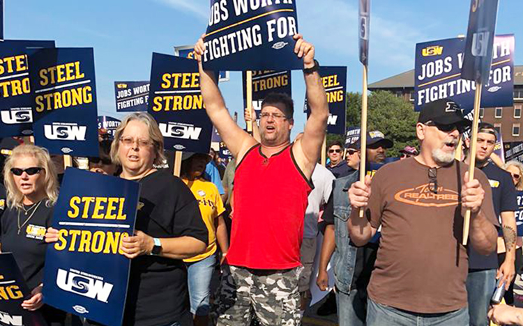 United Steelworkers members rally in front of U.S. Steel’s Gary Works in Indiana, Aug. 30.
