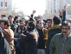 Protest in Mashhad, Iran, last December against living conditions and mounting deaths from Tehran’s military intervention in Syria and Iraq. Protests spread to 90 other cities and towns.