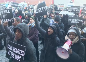 Family members of prisoners and supporters protest outside U.S. prison in Brooklyn Feb. 2.