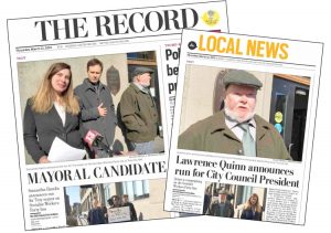 Troy Record gave front page coverage to announcement of Socialist Workers Party campaign March 21. Campaigners are fanning out in region knocking on doors to introduce the party.
