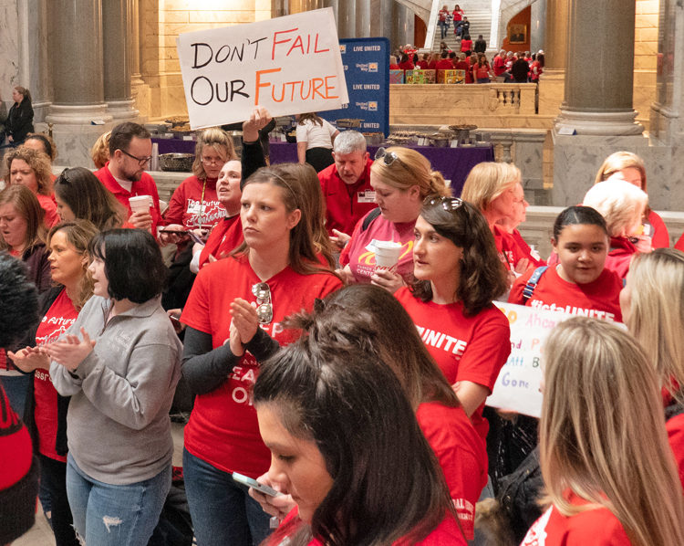 Kentucky teachers rally March 7 to protest government moves to attack their union. Sickouts over seven different days have closed schools and succeeded in stalling threatened cutbacks.