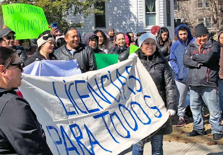 Protest in Riverhead, Long Island March 12, part of actions in New York, New Jersey and other states demanding driver’s licenses for immigrants, a move that would strengthen working class.
