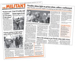 Militant’s March 25 issue, left, and April 15 issue, above, banned by Florida prison officials. “They think it’s OK to beat and mistreat us, but not to read about it,” one prisoner subscriber wrote the Militant.