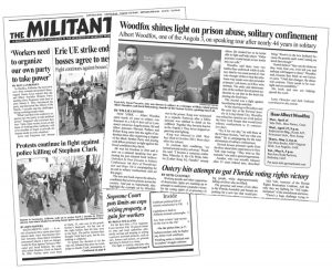 Militant’s March 25 issue, left, and April 15 issue, above, banned by Florida prison officials. “They think it’s OK to beat and mistreat us, but not to read about it,” one prisoner subscriber wrote the Militant.