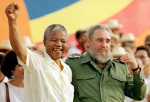 Nelson Mandela and Fidel Castro in Cuba, July 1991. Mandela paid tribute to Cuban volunteer fighters who helped to decisively defeat South African invasion of Angola. This spurred overthrow of apartheid regime in South Africa and strengthened Cuba’s socialist revolution.