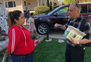 Dean Hazlewood with Patricia Flores May 4 in Blue Island, Illinois. Hazlewood agreed with Flores when she said, “U.S. troops wouldn’t help people in Venezuela.”