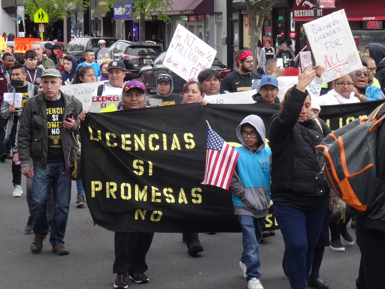 Marchers in Perth Amboy, New Jersey, chanted “Licenses yes, promises no” on May Day. Handmade signs were everywhere. For many it was their first time joining a protest action.