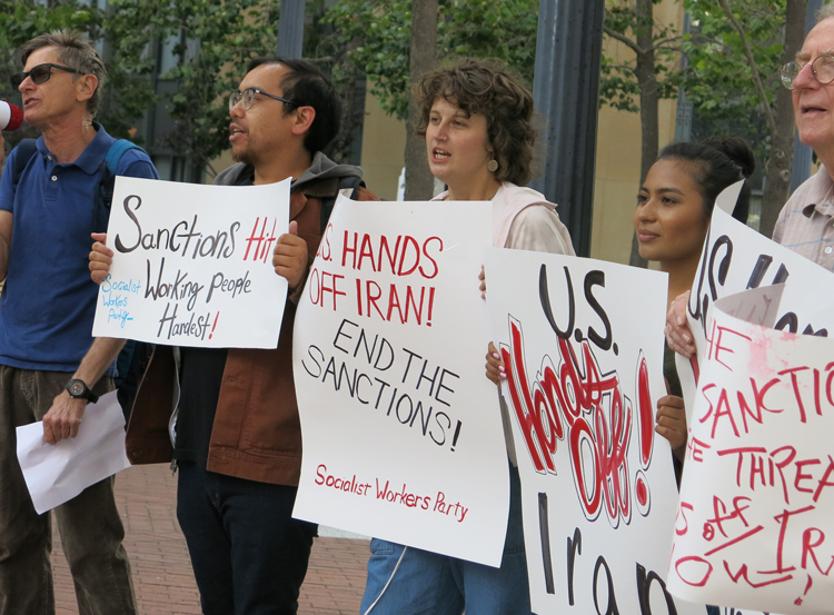 June 24 protest action in Oakland, California, against U.S. threats, sanctions against Iran.