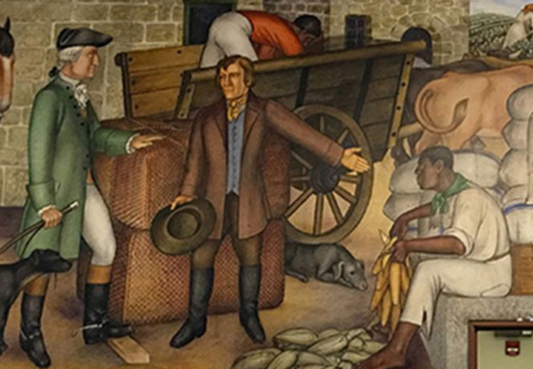 Scene from Victor Arnautoff’s mural “Life of Washington” depicting George Washington as slave owner. In a blow to artistic, political rights, San Francisco School Board voted June 25 to destroy the mural, which has been in George Washington High School lobby for eight decades.