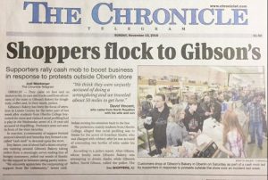 Local paper reports on people traveling from miles around to show support for Gibson’s in face of attacks.