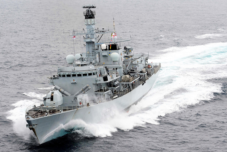 Above, British warship HMS Montrose, which drove off three Iranian vessels London says were trying to block passage of the British Heritage, an oil tanker, in the Strait of Hormuz July 10.