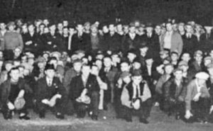 Teamsters Local 544 Union Defense Guard assembles in Minneapolis, 1938. Union volunteers organized to resist assaults by employer-funded fascist groups. SWP leader James P. Cannon explains that workers should protect themselves where necessary from hoodlum violence by anti-working-class forces.