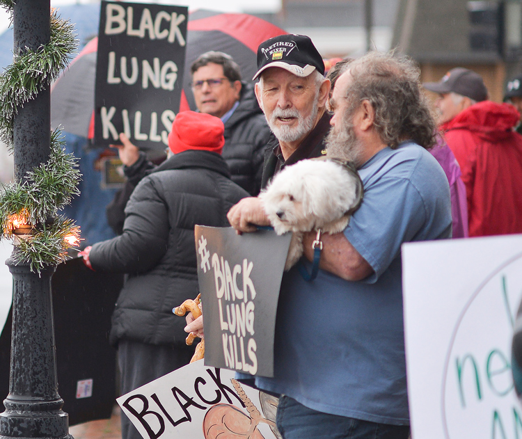 Former coal miners with black lung demonstrate in Abingdon, Virginia, December 2018. Longer hours, drop in unionized mines is fueling big increase in miners with the disease.