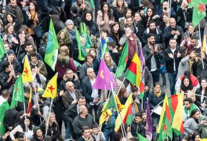 Tens of thousands of Kurds and supporters demonstrated Oct. 19 across Germany, including in Frankfurt, above, to protest Ankara’s invasion of the Kurdish region in northeastern Syria.