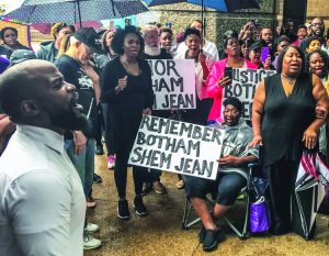 Sept. 30, 2018, Dallas protest after cop Amber Guyger shot and killed Botham Jean as he ate ice cream in his apartment. Protests forced cops to fire Guyger and led to murder conviction.