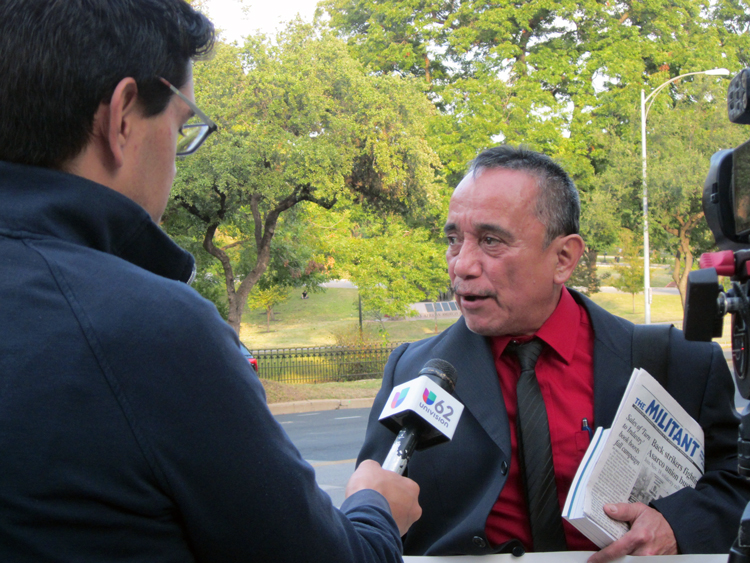 Gerardo Sanchez, Socialist Workers Party candidate for U.S. Senate from Texas, one of party’s 2020 candidates, interviewed at Nov. 17 protest celebrating stay of execution of Rodney Reed.