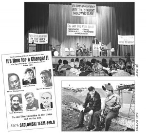 Imágenes de la campaña Obreros del Acero Resisten dirigida por Ed Sadlowski en 1977 tomado de El viraje a la industria: Forjando un partido proletario. Las bases la usaron para enfrentar a la burocracia, combatir la discriminación y luchar por el control democrático de su sindicato.