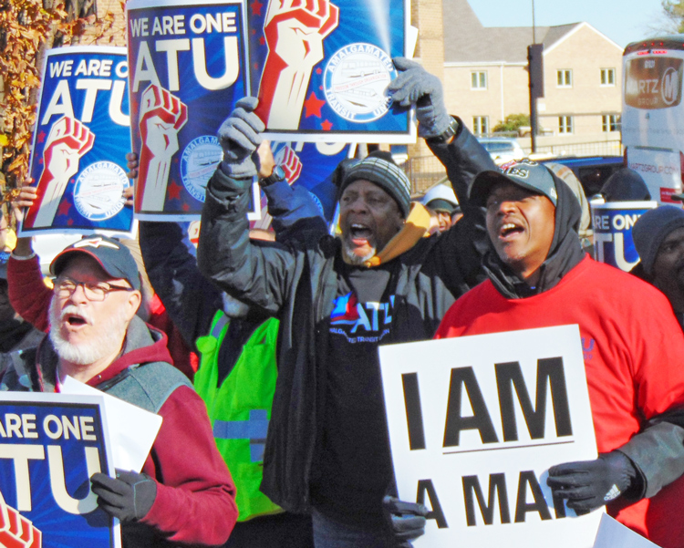 Members of Amalgamated Transit Union on strike against Metro contractor Transdev rally in Fairfax, Virginia, Nov. 16 demanding ‘equal pay for equal work’ and better health care.