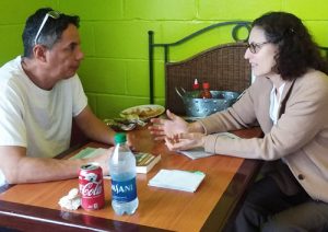 Rachele Fruit, SWP candidate for U.S. Senate from Georgia, speaks with Alejandro Mendez in Eatonton, Georgia, Jan. 11. “It’s working people who fight and die in U.S. wars,” he said.