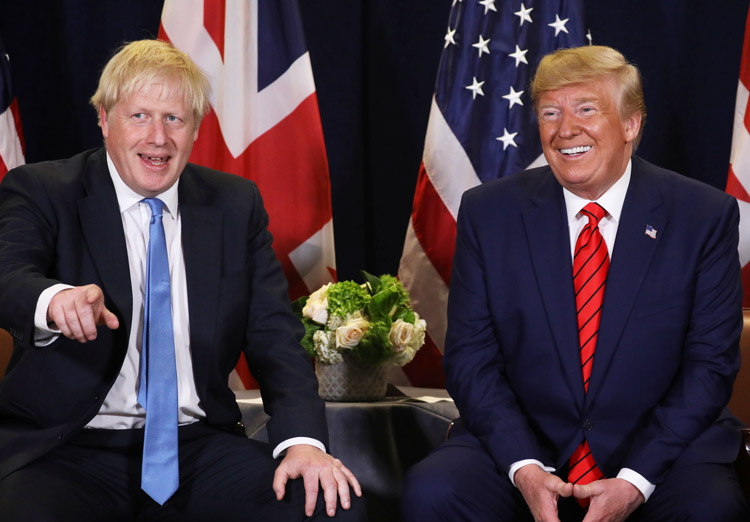 U.K. Prime Minister Boris Johnson, left, and President Donald Trump meet at U.N. meeting last September. After London break with EU, rulers seek trade bloc with Washington to compete.