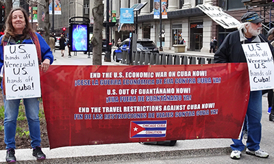 Demonstration in Chicago May 6, 2019, protesting U.S. rulers’ six-decade-long economic war on Cuba.