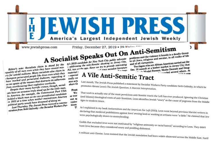 Jewish Press ran Socialist Workers Party statement on fight against Jew-hatred in Dec. 27 issue, which drew an attack.