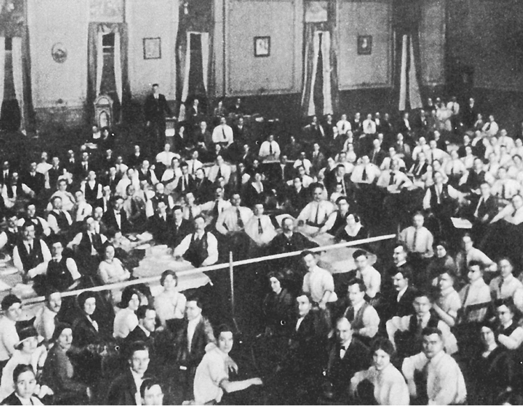 Above, delegates at 1919 founding convention of U.S. Communist Party. Degeneration of the party began after early years, Cannon said, “when it abandoned perspective of revolution in this country” and became “a cheering squad for the Stalinist bureaucracy in Russia.”