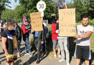 Romanian workers on strike in Bornheim, Germany, over low wages, poor conditions.