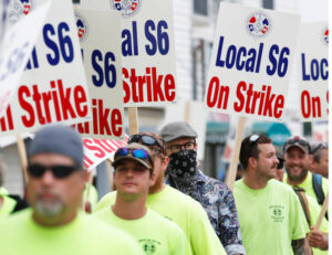 Over 4,300 shipbuilding workers on strike in Bath, Maine, since June 22 on the picket line.