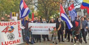 Dozens join action in London Nov. 7 demanding “Hands off Cuba.” Similar protest took place in Manchester.