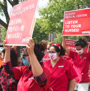 Nurses protest for contract, safety, better care Sept. 18 at NY Albany Medical Center.