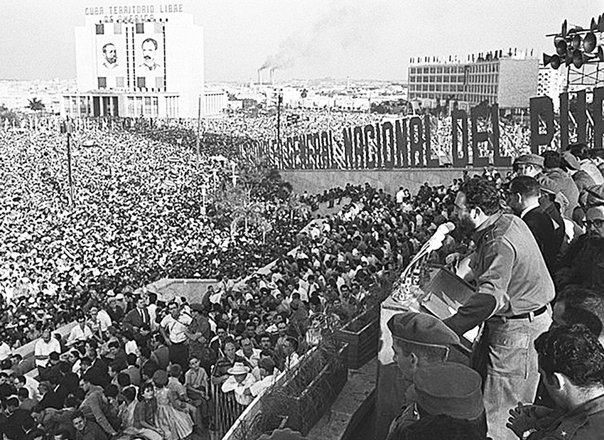 Fidel Castro presents Second Declaration of Havana to million-strong assembly, Feb. 4, 1962. Cuban working people transformed themselves through the fight to take political power, making first socialist revolution in the Americas and defending it from U.S. aggression ever since.