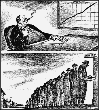 A cartoon from 1950 Militant   “The ‘Welfare State’” depicts how the capitalist rulers use their state to boost profits of the bosses while grinding down the conditions of those who produce all wealth, the workers and farmers.