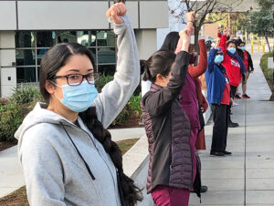 Methodist Hospital nurses in Arcadia, California, demand more workers Jan. 2. “It eats at you morally when you can’t give the best care” because of staffing shortages, said Kelly Coulston.