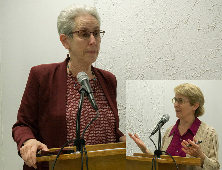 Joanne Kuniansky, candidata del Partido Socialista de los Trabajadores para gobernadora de Nueva Jersey y su compañera de fórmula, Candace Wagner para vice gobernadora (recuadro), en mitin de la campaña el 6 de marzo en Union City, Nueva Jersey.