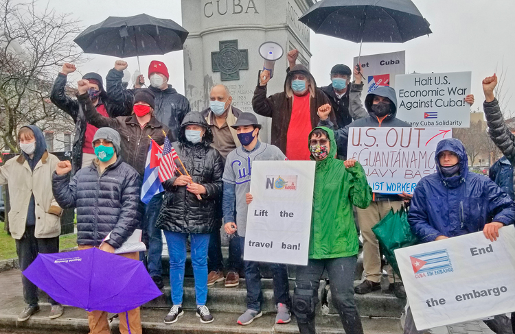 Rally in Albany, New York, March 28, by participants in car caravan against U.S. economic war against Cuba. Similar caravans and rallies took place in 16 U.S. cities and 60 countries.