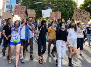 Demonstration in Minneapolis May 28, 2020, one of thousands in cities and towns, large and small, after death of George Floyd at hands of the police three days earlier.