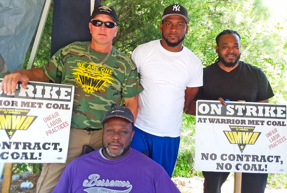 Warrior Met No. 4 mine picket line, in Brookwood, Alabama, May 16. “The company knows we’re only asking for what they took from us in 2016,” striker Harold Young, at right, said.