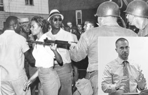 Candidato del PST para alcalde de Minneapolis Doug Nelson, recuadro. La campaña explica que las protestas por los derechos de los negros en 1964 en Cambridge, Maryland, dirigidas por Gloria Richardson (arriba), forjaron la solidaridad y redujeron el crimen.