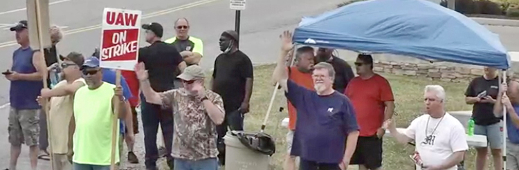Picket at Volvo Truck plant in Dublin, Virginia, June 7. UAW members voted down contract offer for second time by 90%.